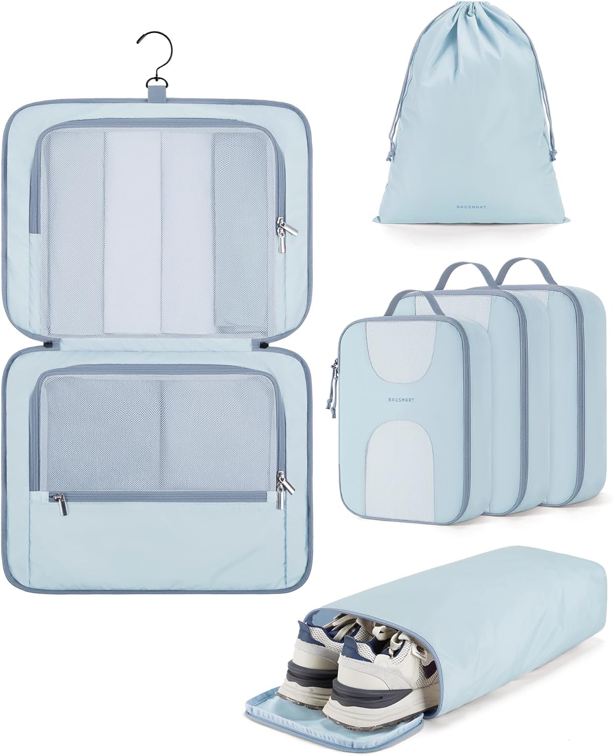 Hanging Travel Packing Cubes, 6 Set Large Travel Cubes for Women Cruise Ship Essentials, Suitcase Organizers