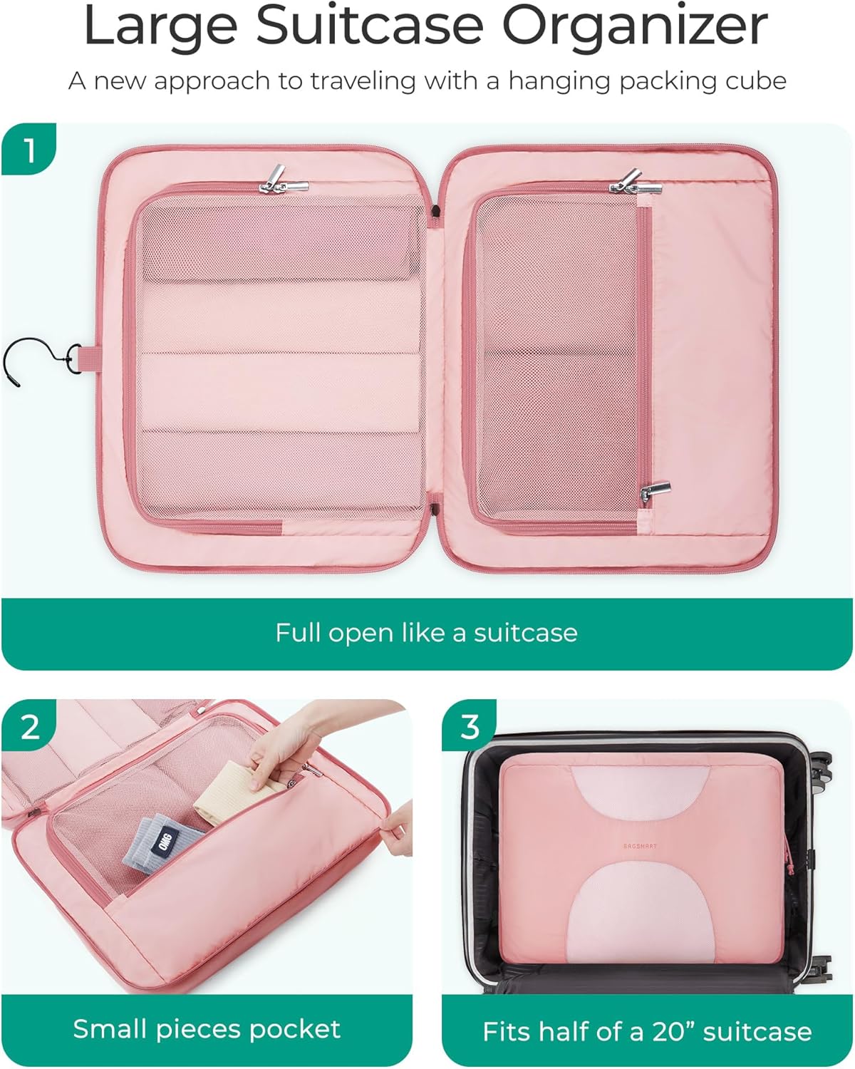 Hanging Travel Packing Cubes, 6 Set Large Travel Cubes for Women Cruise Ship Essentials, Suitcase Organizers - Image 2