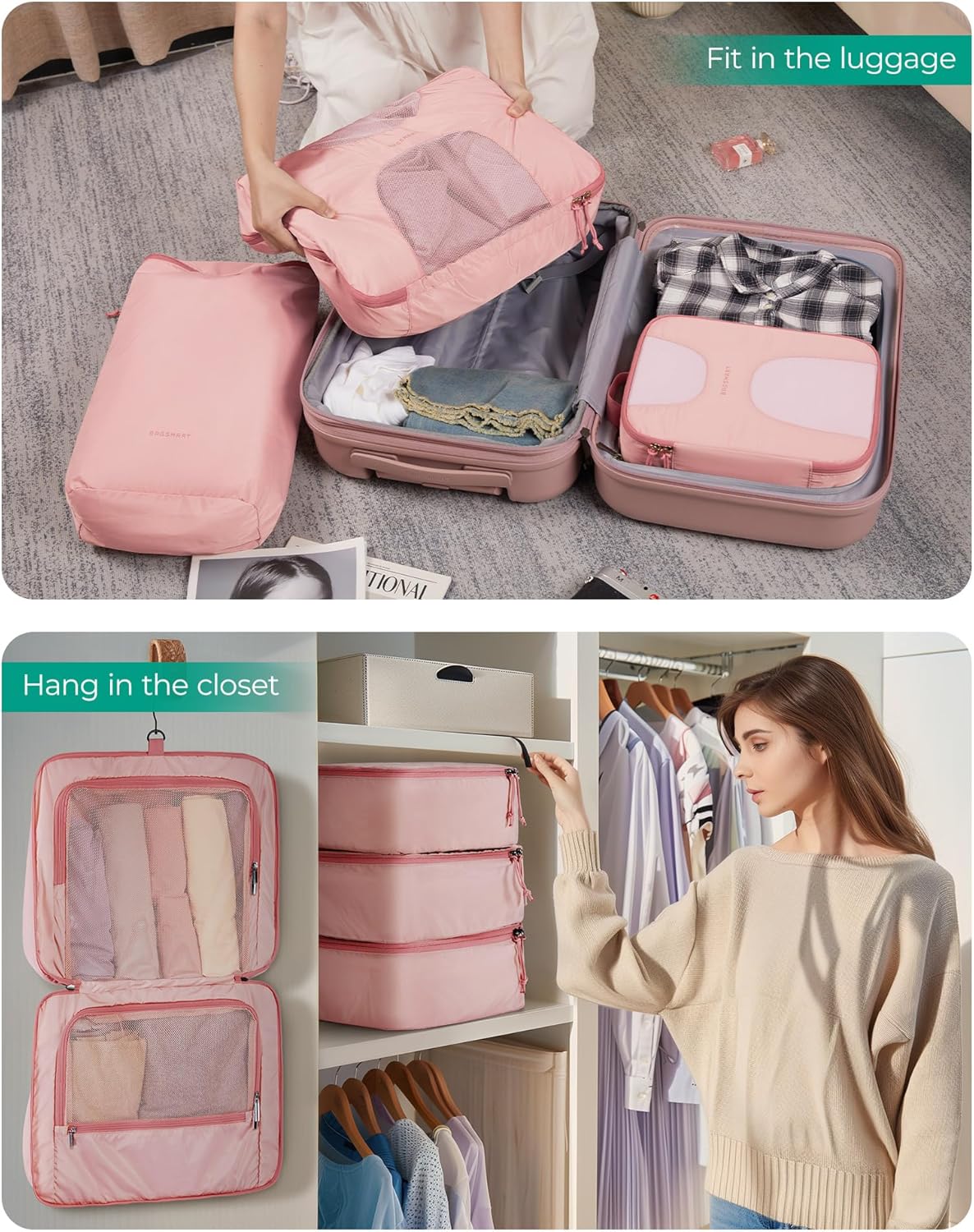 Hanging Travel Packing Cubes, 6 Set Large Travel Cubes for Women Cruise Ship Essentials, Suitcase Organizers - Image 3