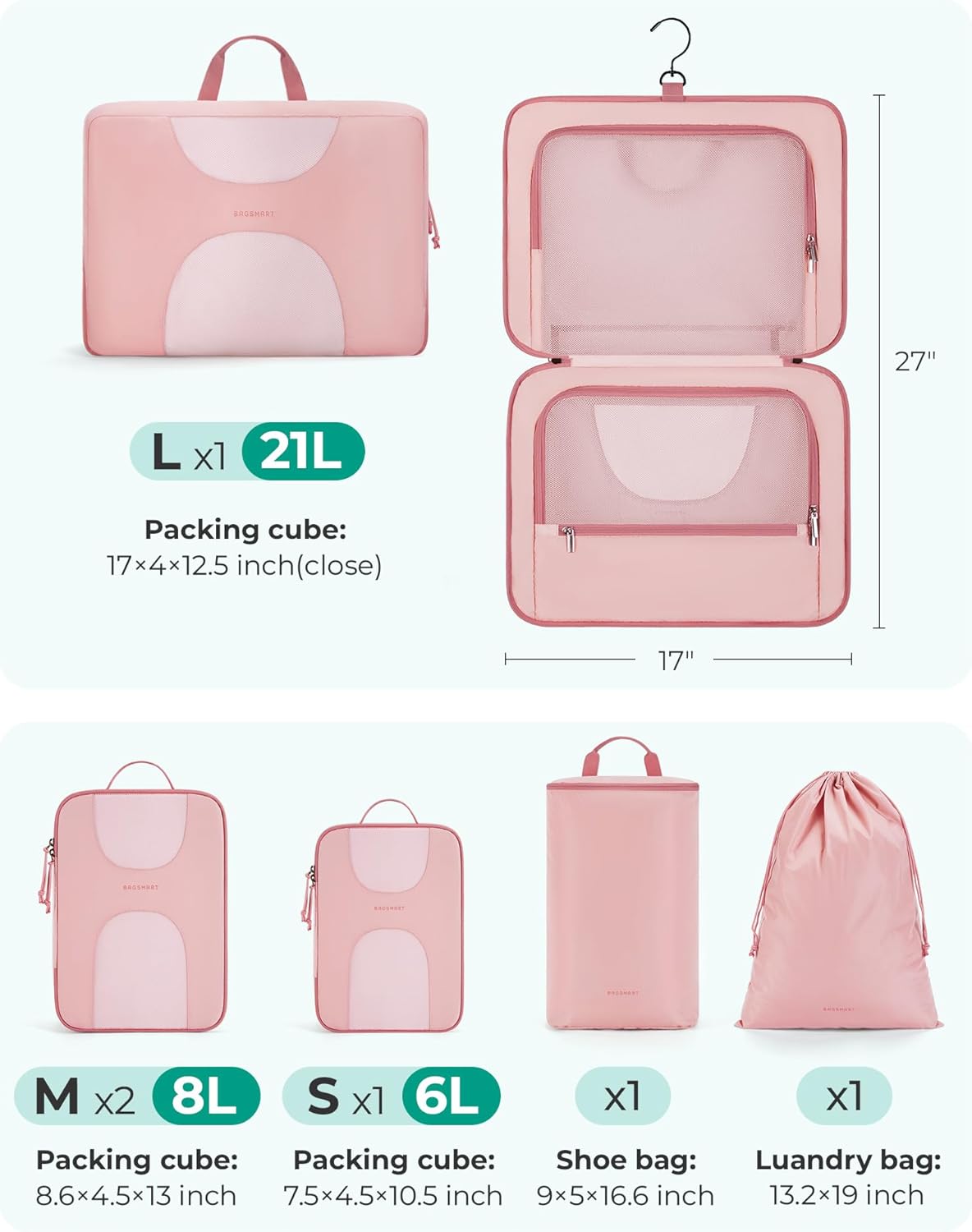 Hanging Travel Packing Cubes, 6 Set Large Travel Cubes for Women Cruise Ship Essentials, Suitcase Organizers - Image 5